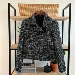 Express Tweed Asymmetrical Zip Blazer w/Pockets, S